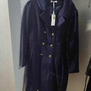 Grace Karin Navy Pea Coat with Gold Accents